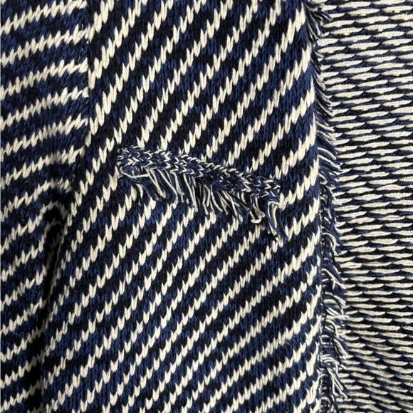 Preswick & Moore Blue and White Knit Open Cardigan Sweater Fringe Trim Size S - Picture 4 of 5